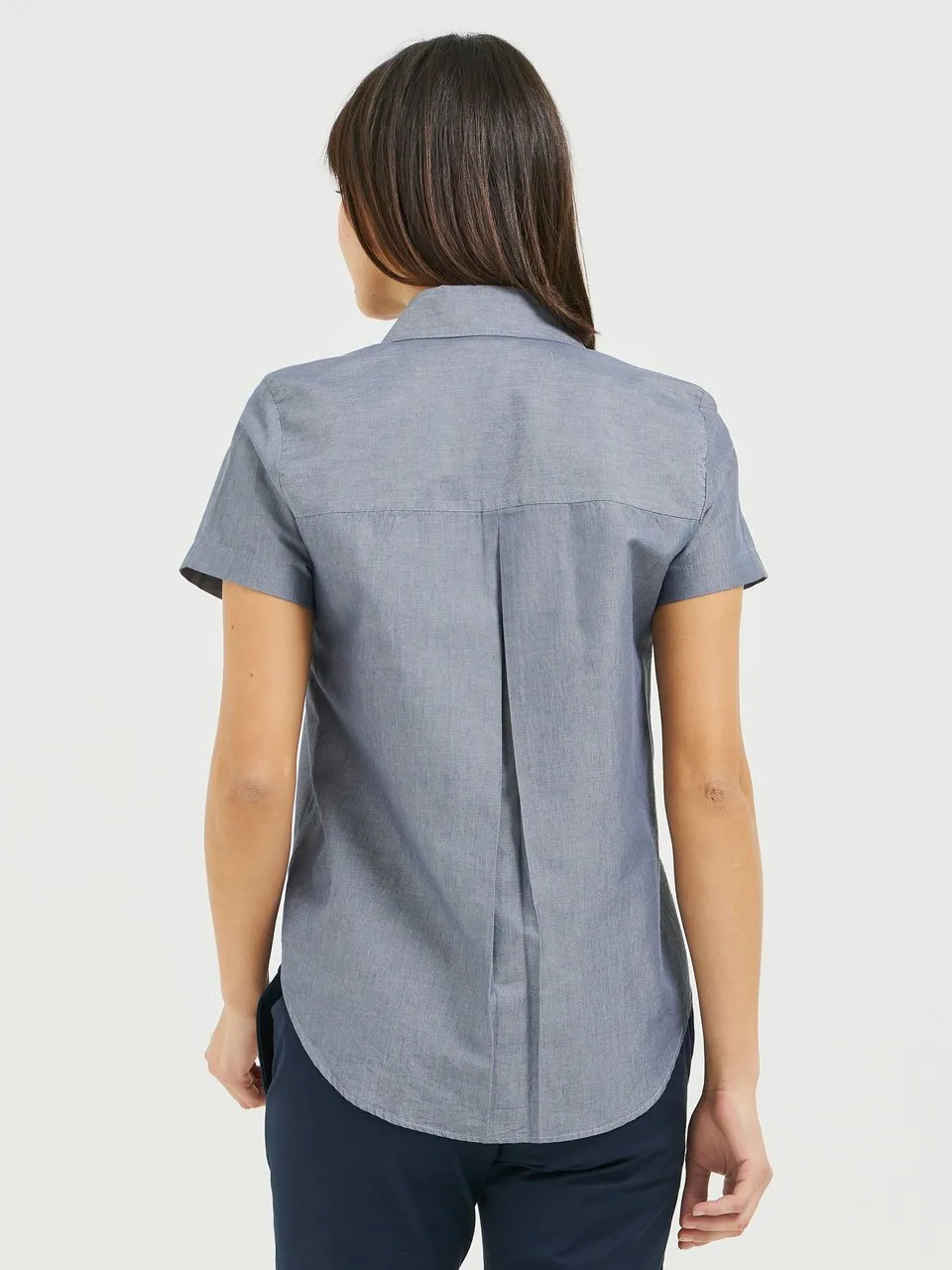 Ladies' Boyfriend Short Sleeve Blouse - Blue Chambray