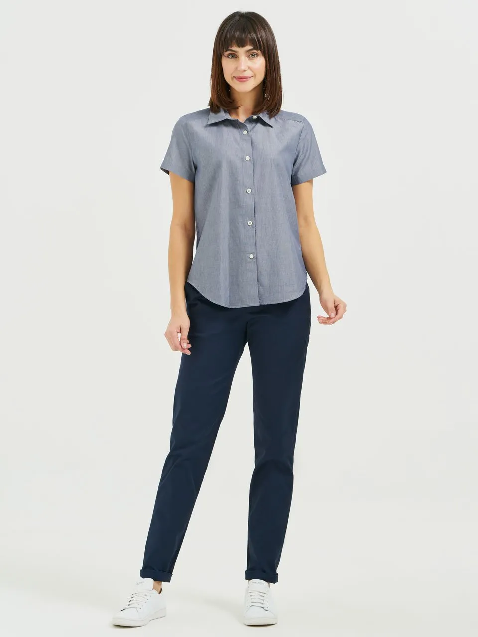 Ladies' Boyfriend Short Sleeve Blouse - Blue Chambray