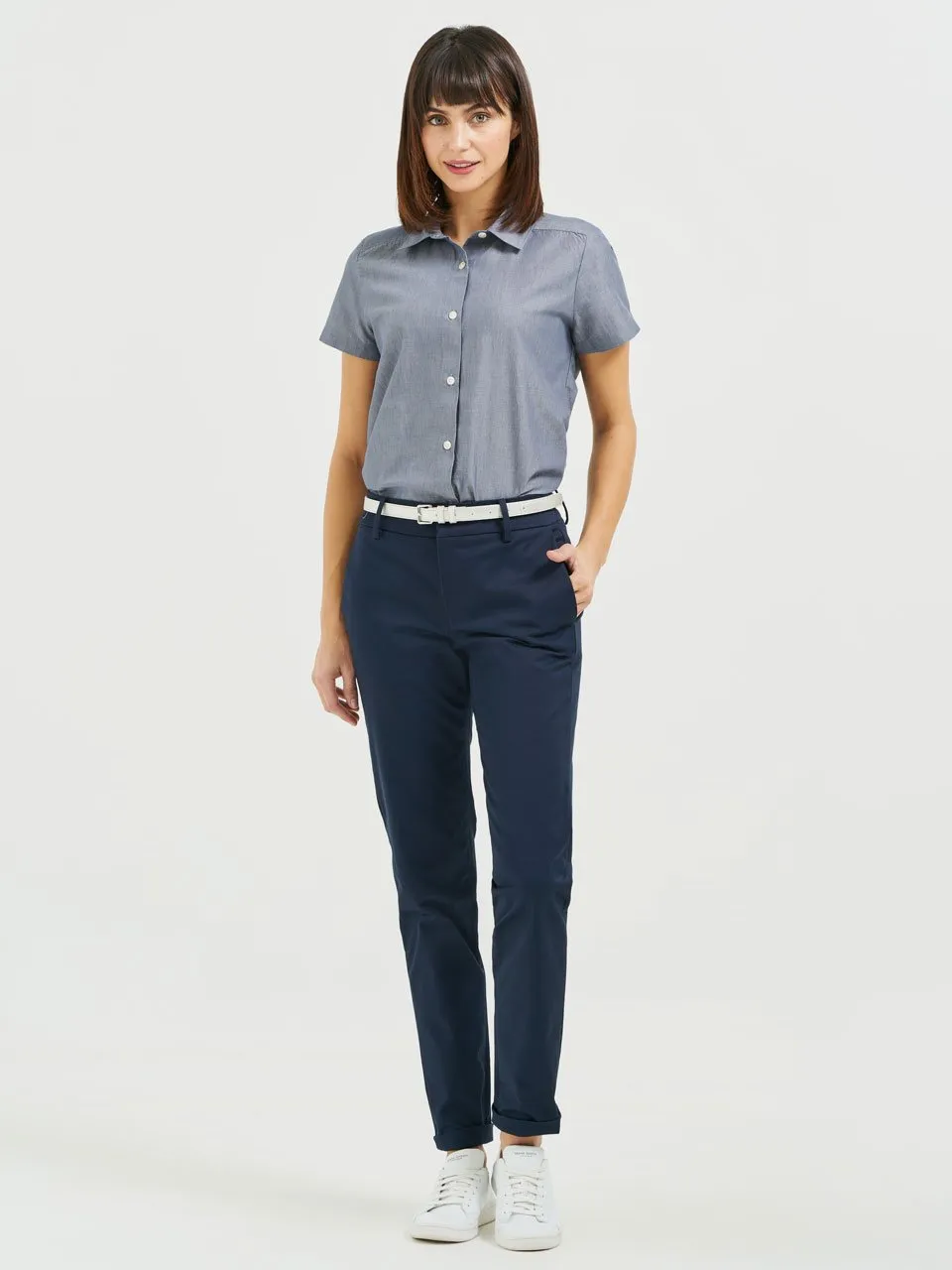 Ladies' Boyfriend Short Sleeve Blouse - Blue Chambray