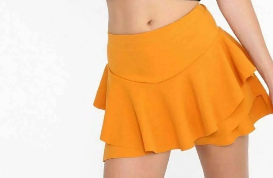 Ladies Plain Layered Ruffled Frill Skorts Womens High Waisted Skirt