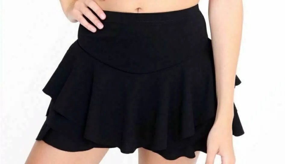 Ladies Plain Layered Ruffled Frill Skorts Womens High Waisted Skirt