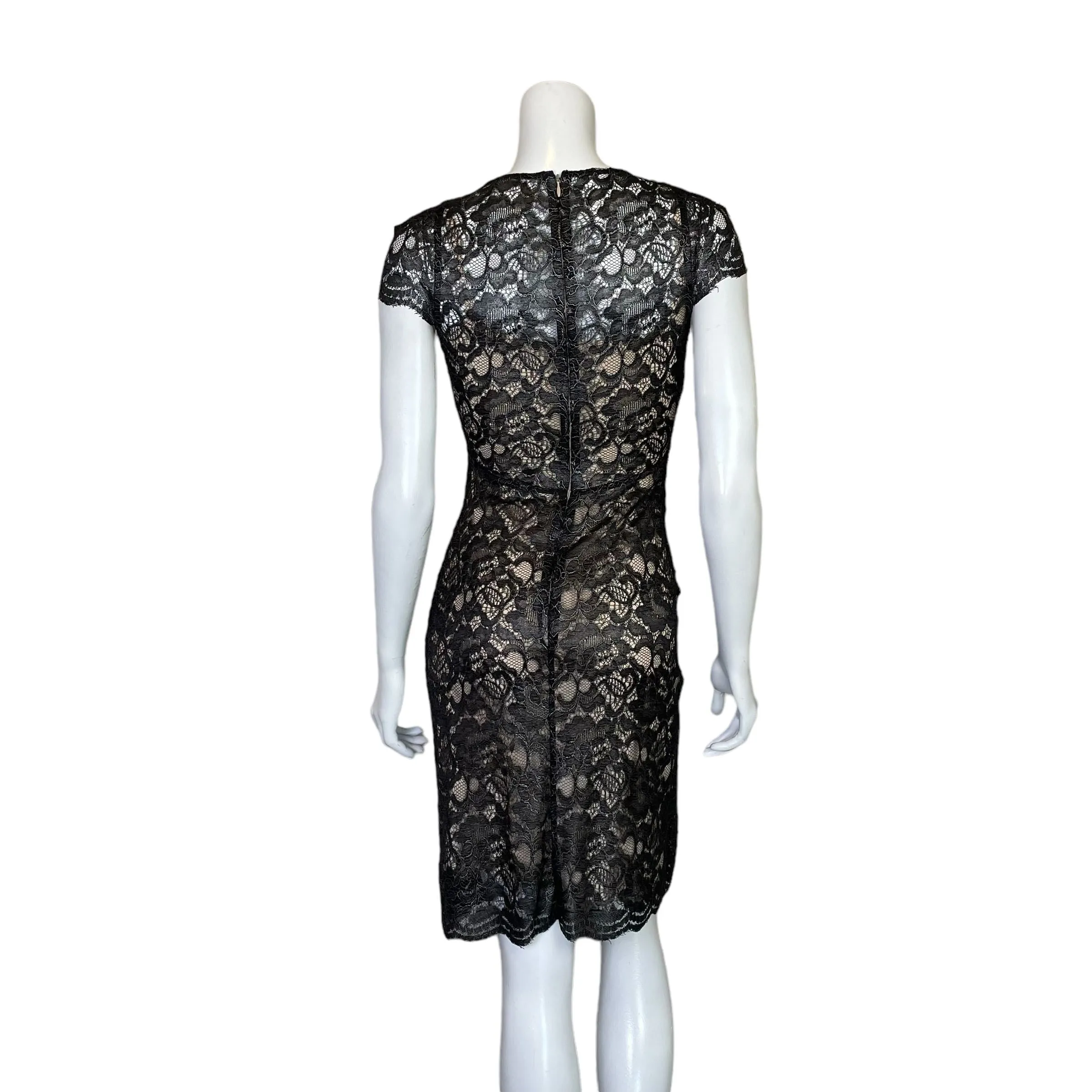 L'Agence | Women's Black Shimmer Lace Fitted Dress with Silk Slip | Size: 4