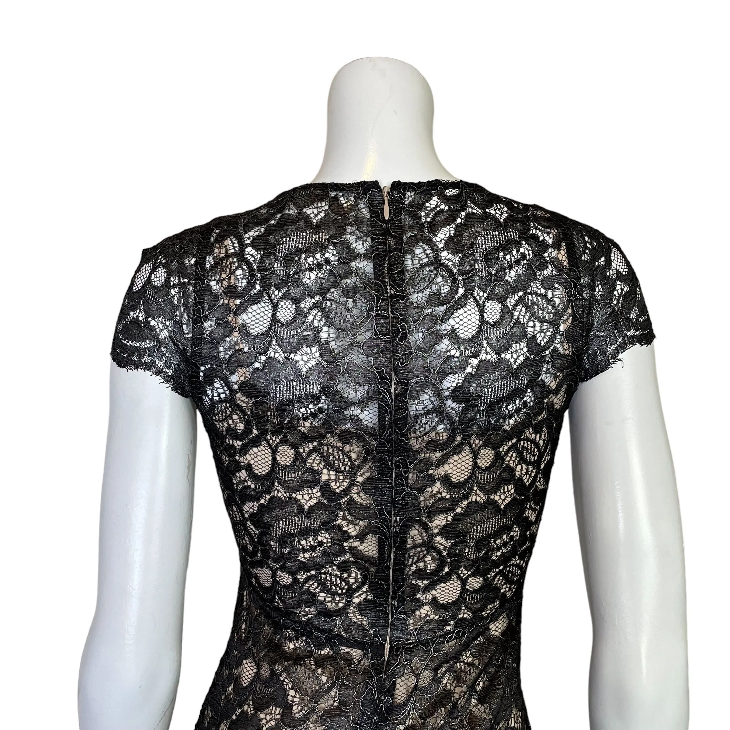 L'Agence | Women's Black Shimmer Lace Fitted Dress with Silk Slip | Size: 4