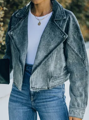 Lapel Collar Cropped Denim Jacket