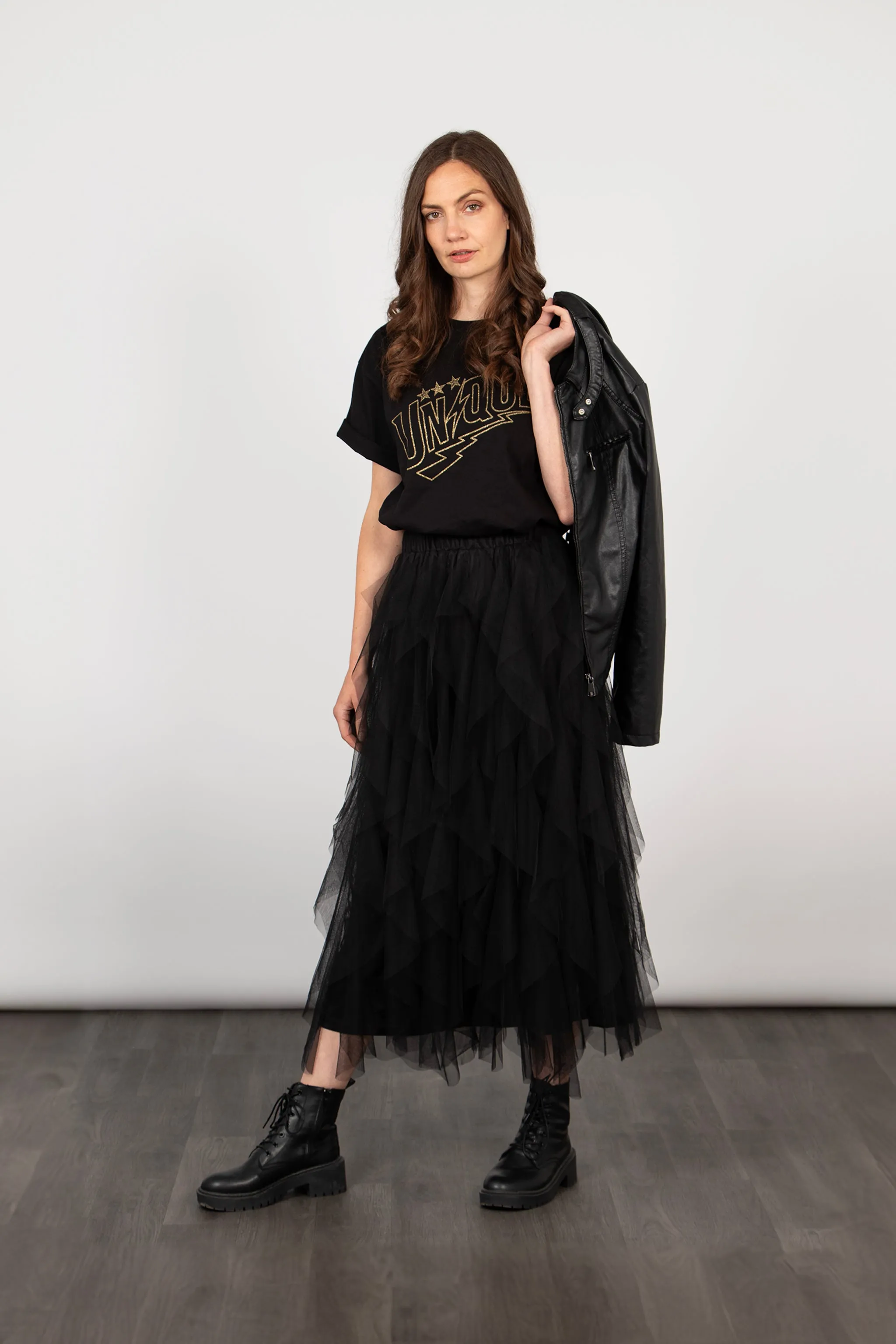 Layla Maxi Tulle Skirt - Black, Layered Frills