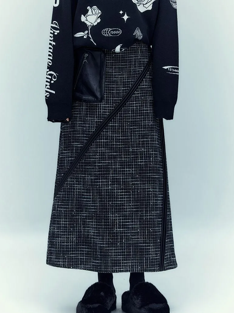 Leather-pocket Long Nichi Contrast Skirt