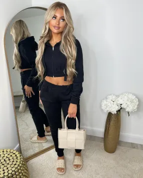 Letita Zip Front Hooded Tracksuit - Black