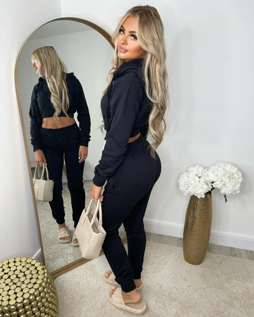 Letita Zip Front Hooded Tracksuit - Black