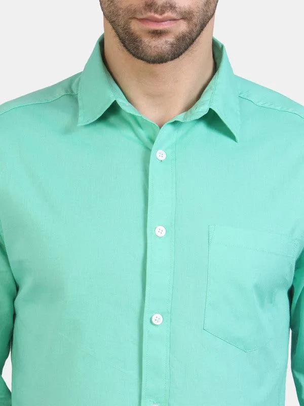 Life Roads full sleeve casual sea green cotton shirt for Men and boy