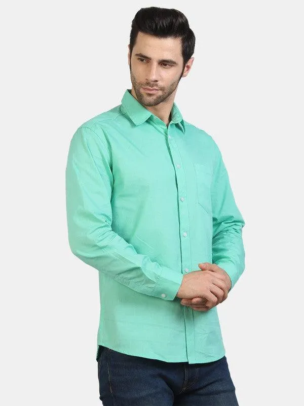 Life Roads full sleeve casual sea green cotton shirt for Men and boy