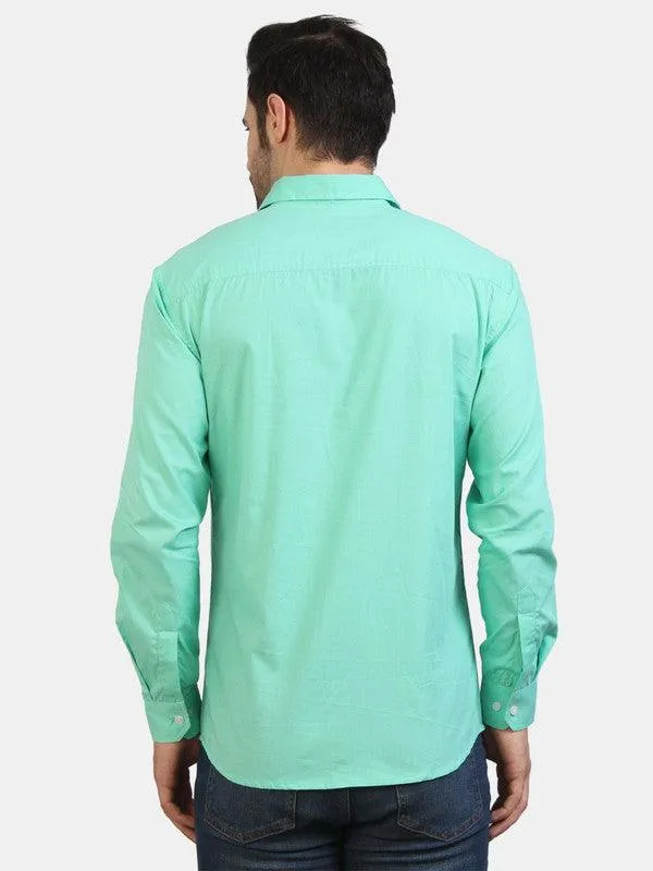 Life Roads full sleeve casual sea green cotton shirt for Men and boy