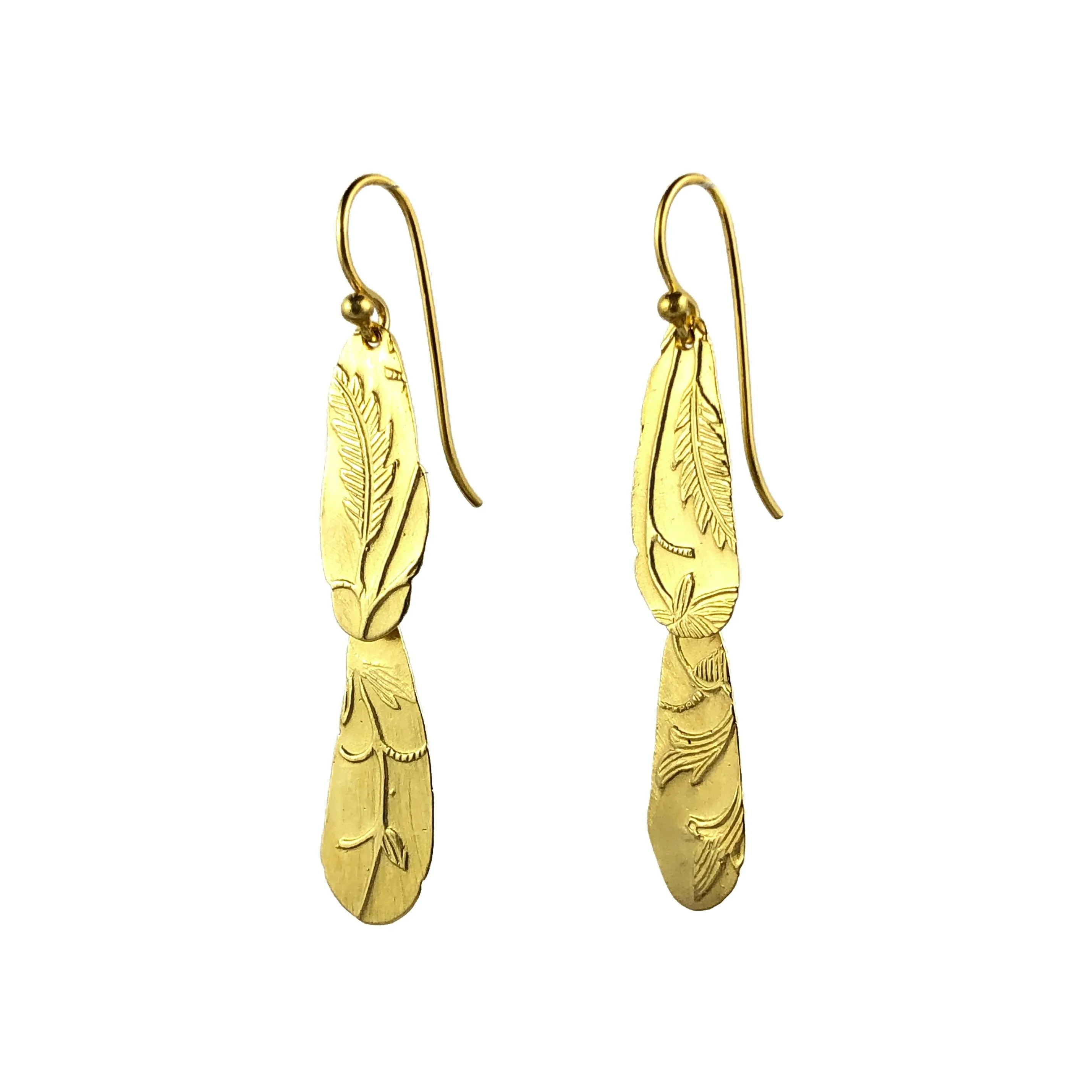 Long Layered Golden Keepsake Earrings - Cynthia Nge
