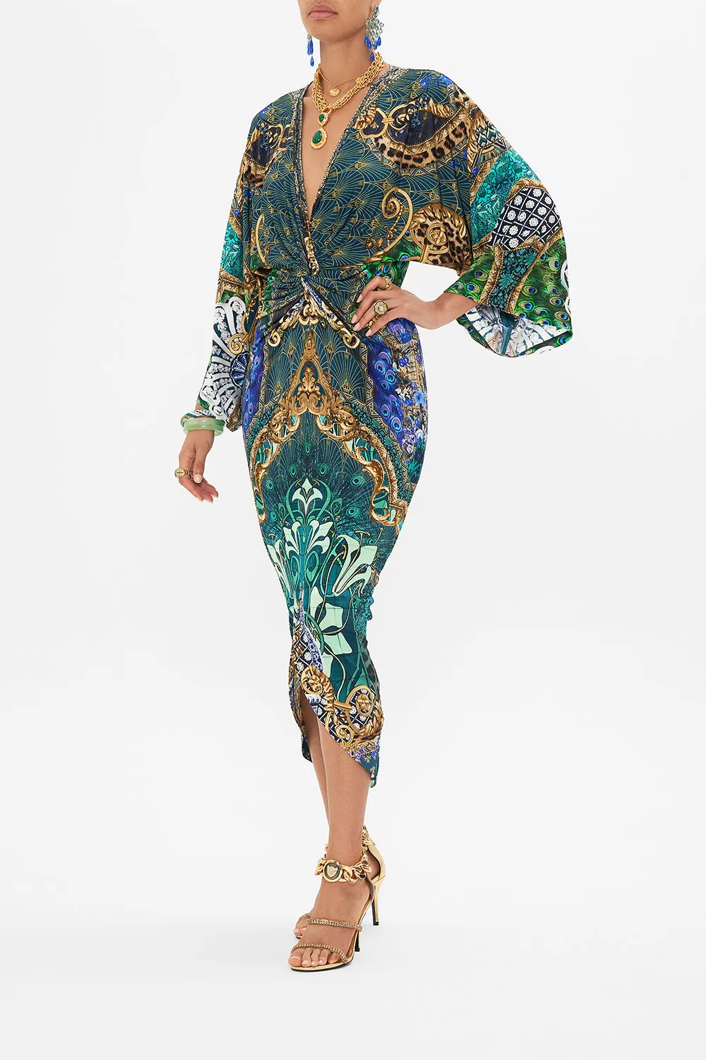 LONG SPLIT FRONT TWIST DRESS FAN DANCE