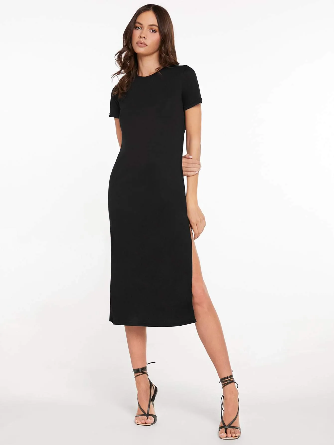 LUNE High Split Solid Dress