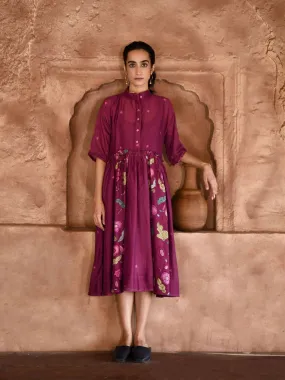 Mahogany Chanderi Silk Shirt Dress with Slip