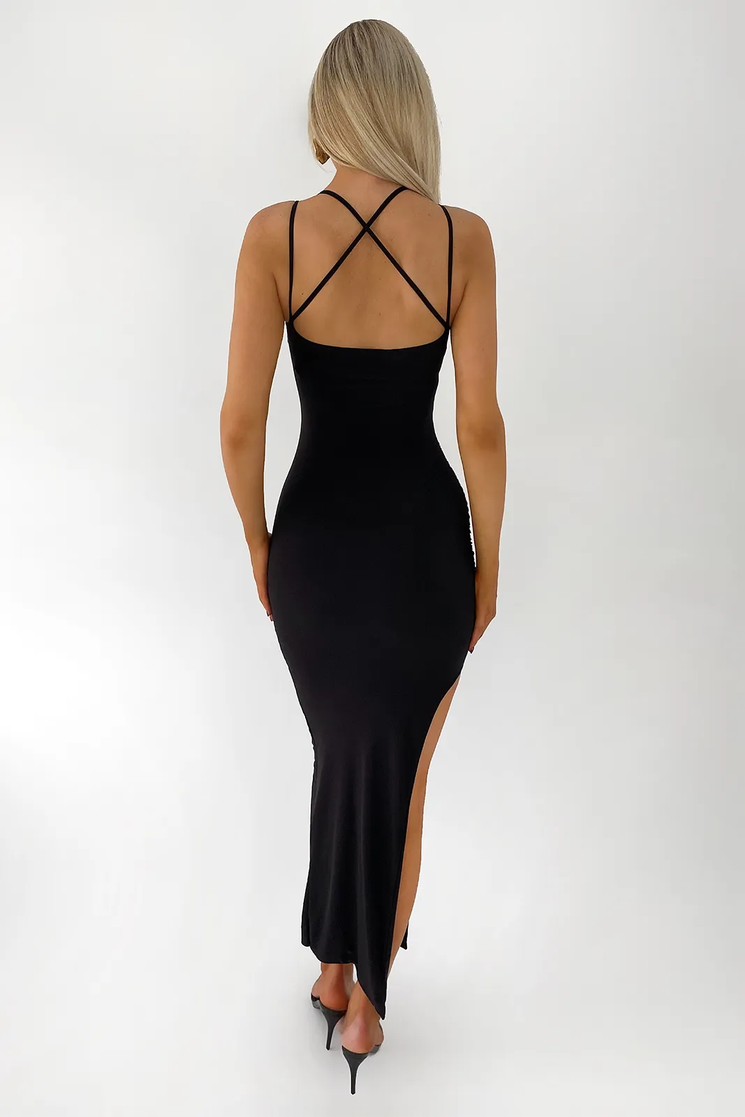 Mary Corsage Strappy Maxi Dress Black