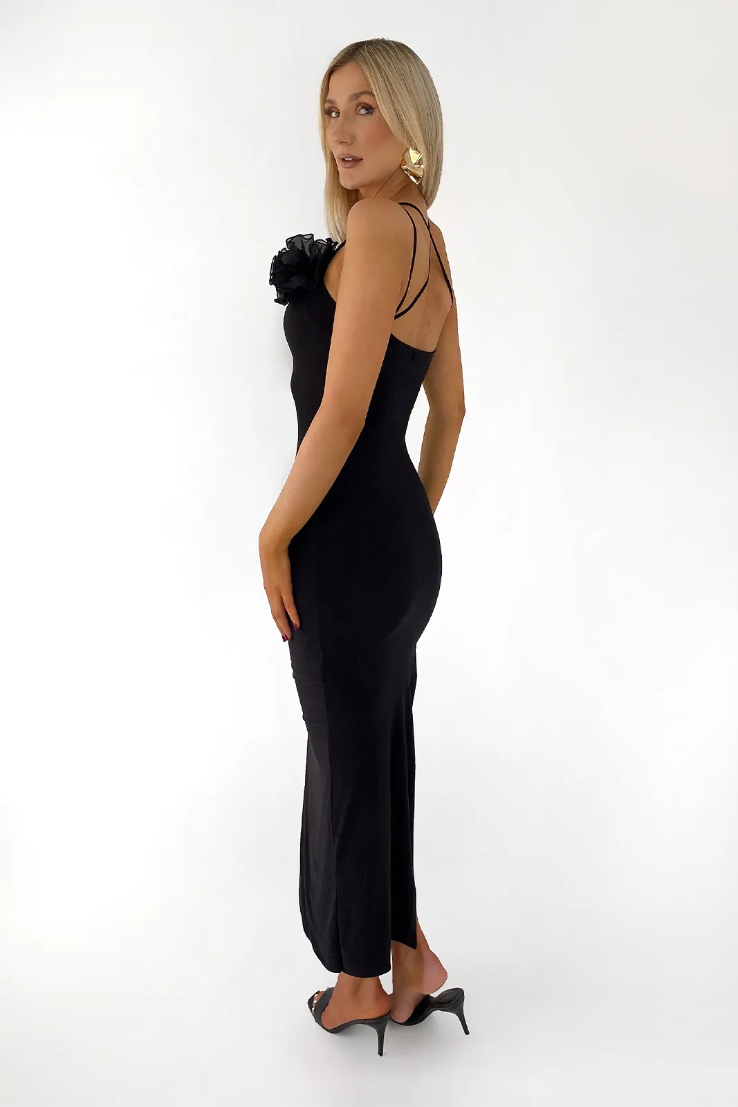 Mary Corsage Strappy Maxi Dress Black