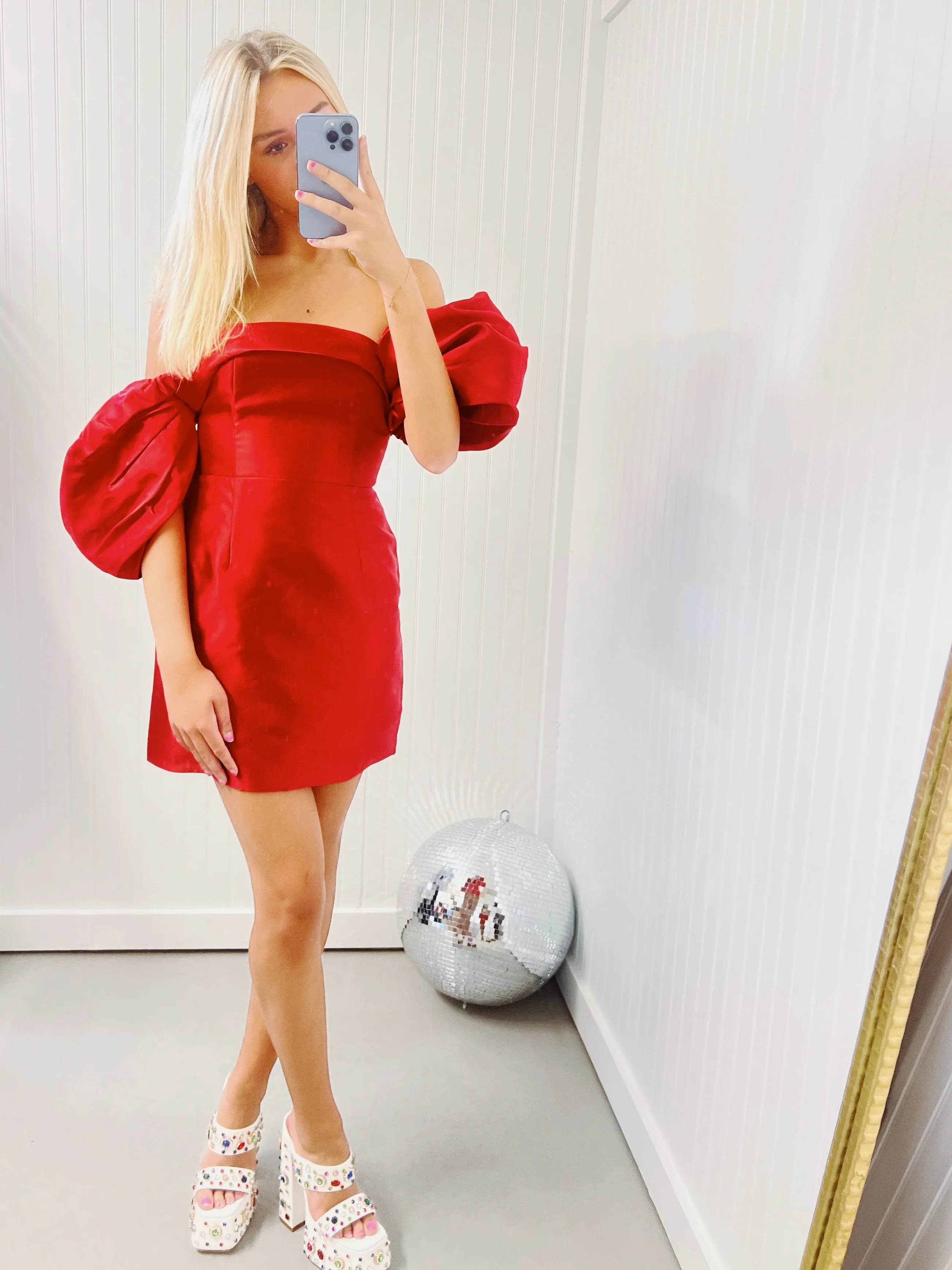 Mazie Puff Sleeve Dress - Red