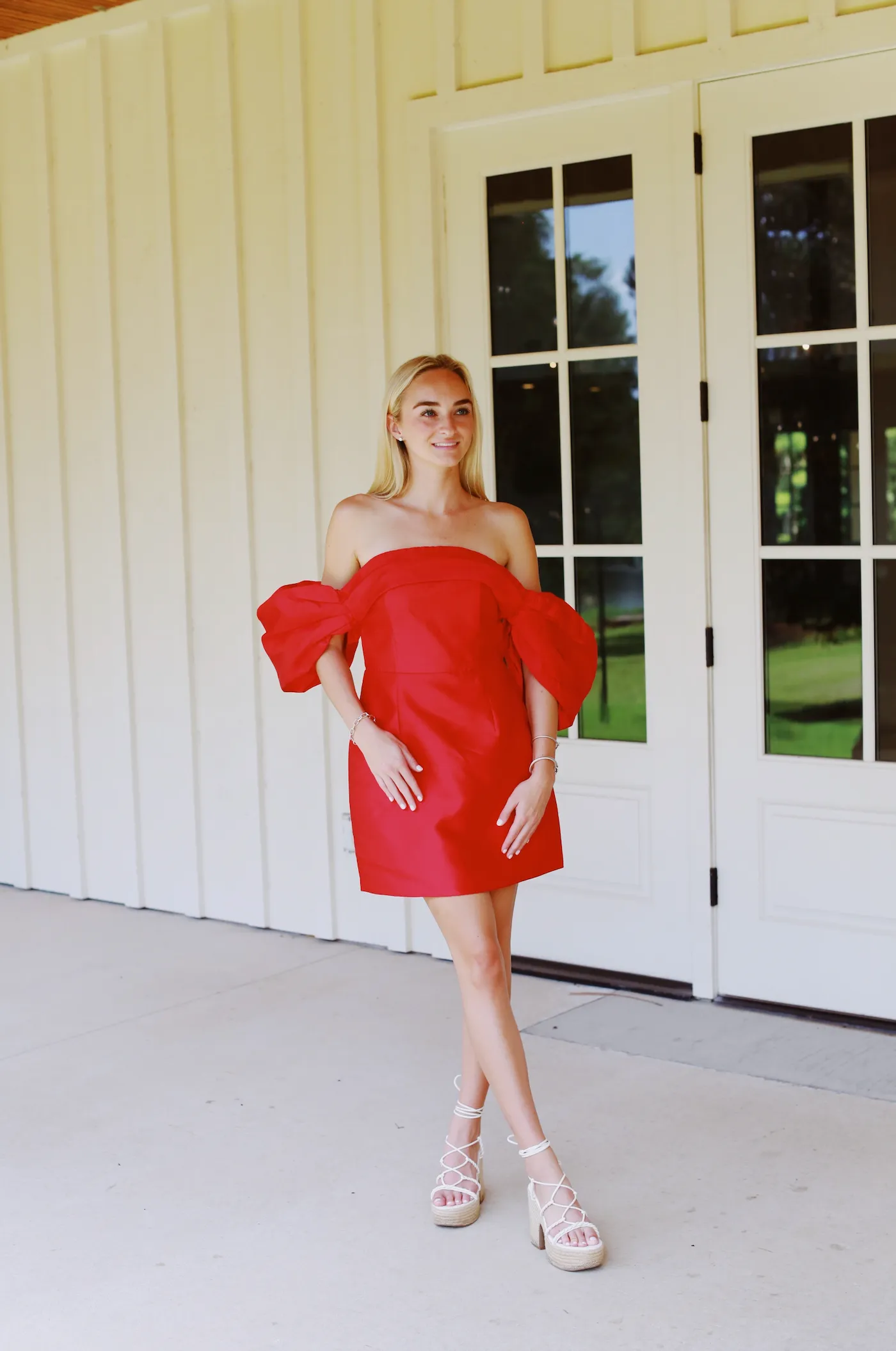 Mazie Puff Sleeve Dress - Red