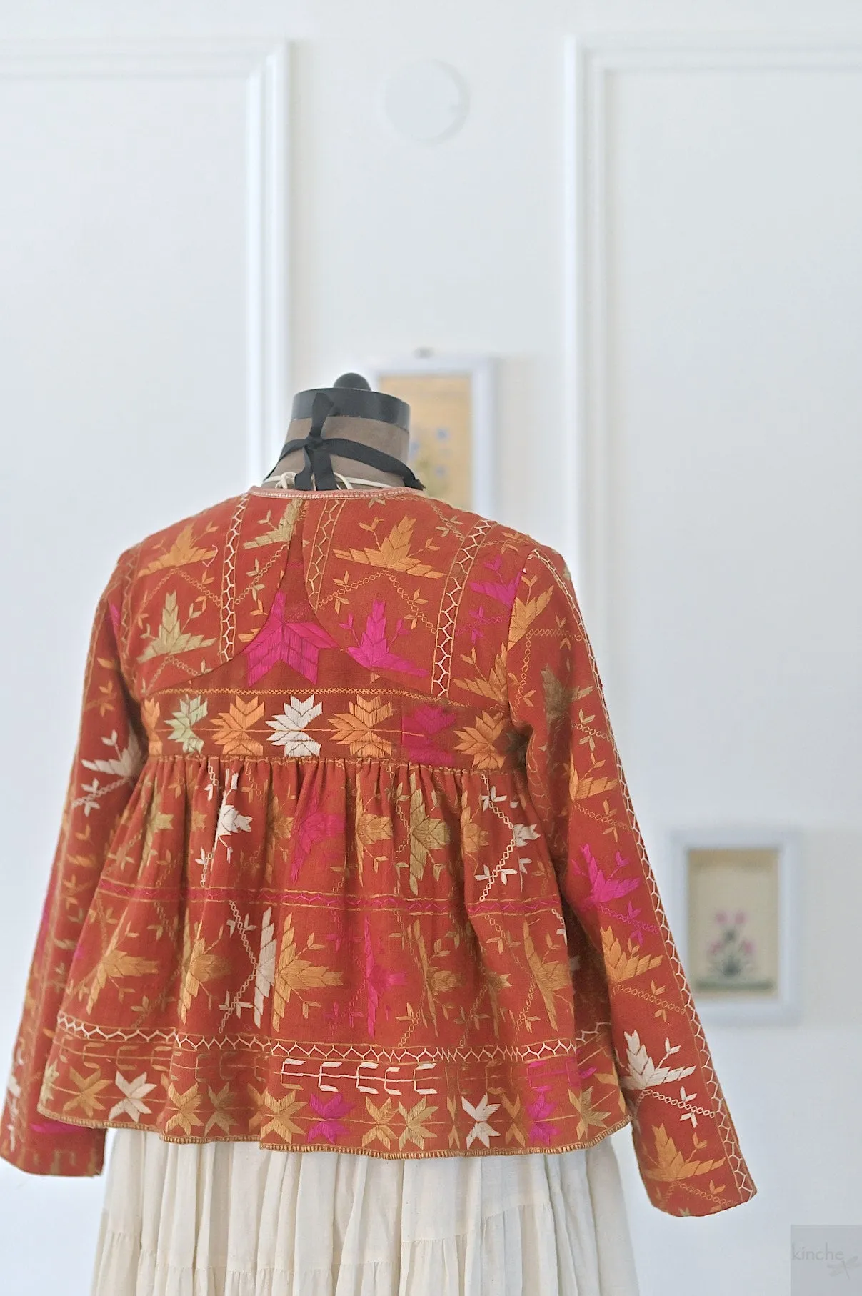 Medium, Simrit, Handmade Vintage Phulkari Cropped Boho Jacket, Kediya Style