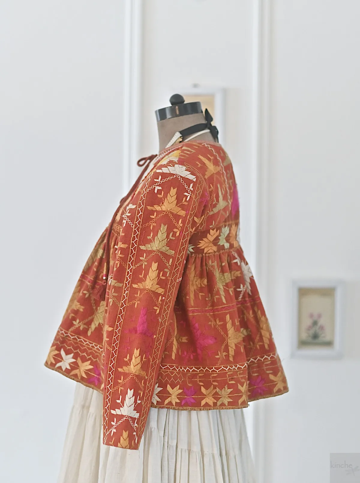 Medium, Simrit, Handmade Vintage Phulkari Cropped Boho Jacket, Kediya Style