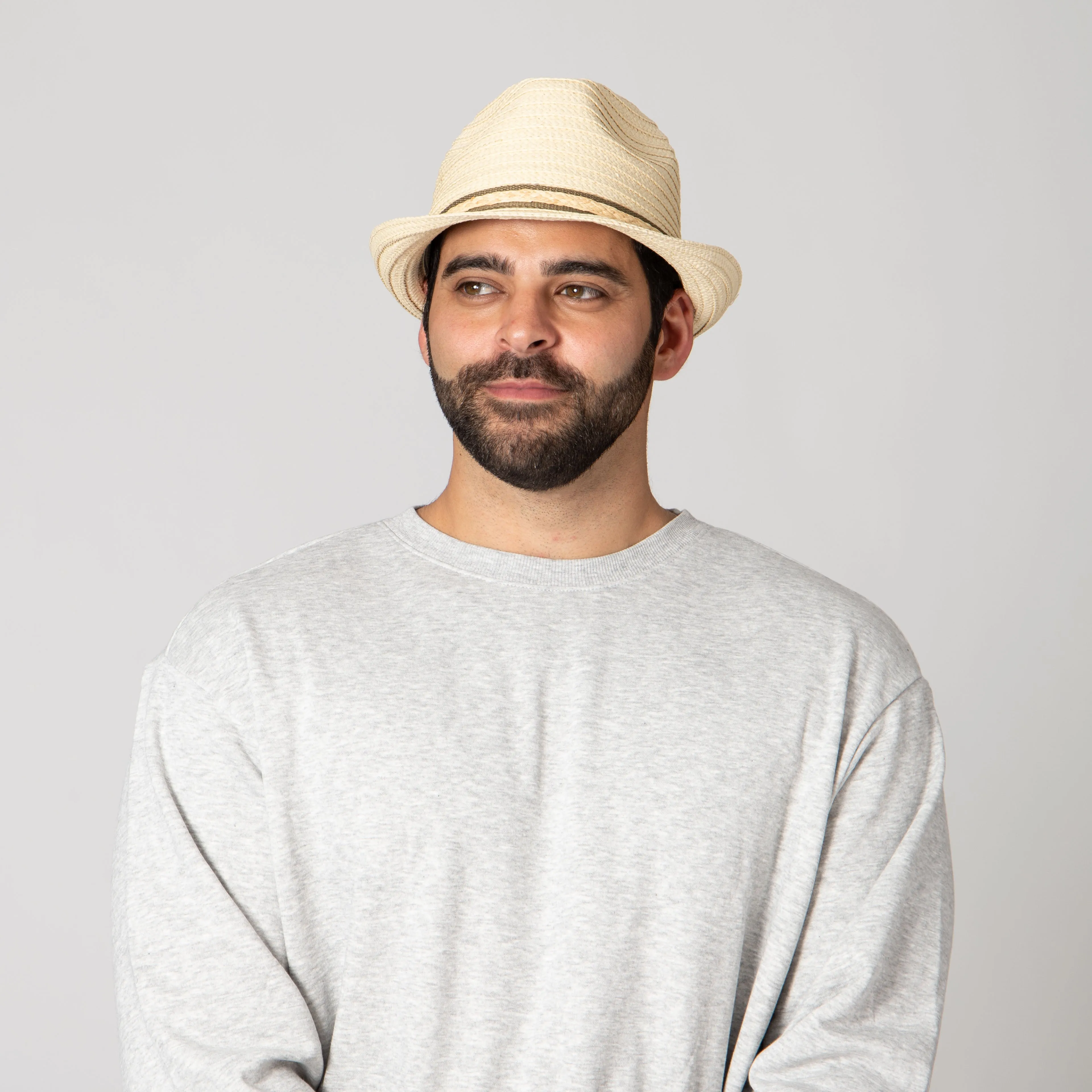 Men's Fedora With Layered Webbing & Raffia Trim
