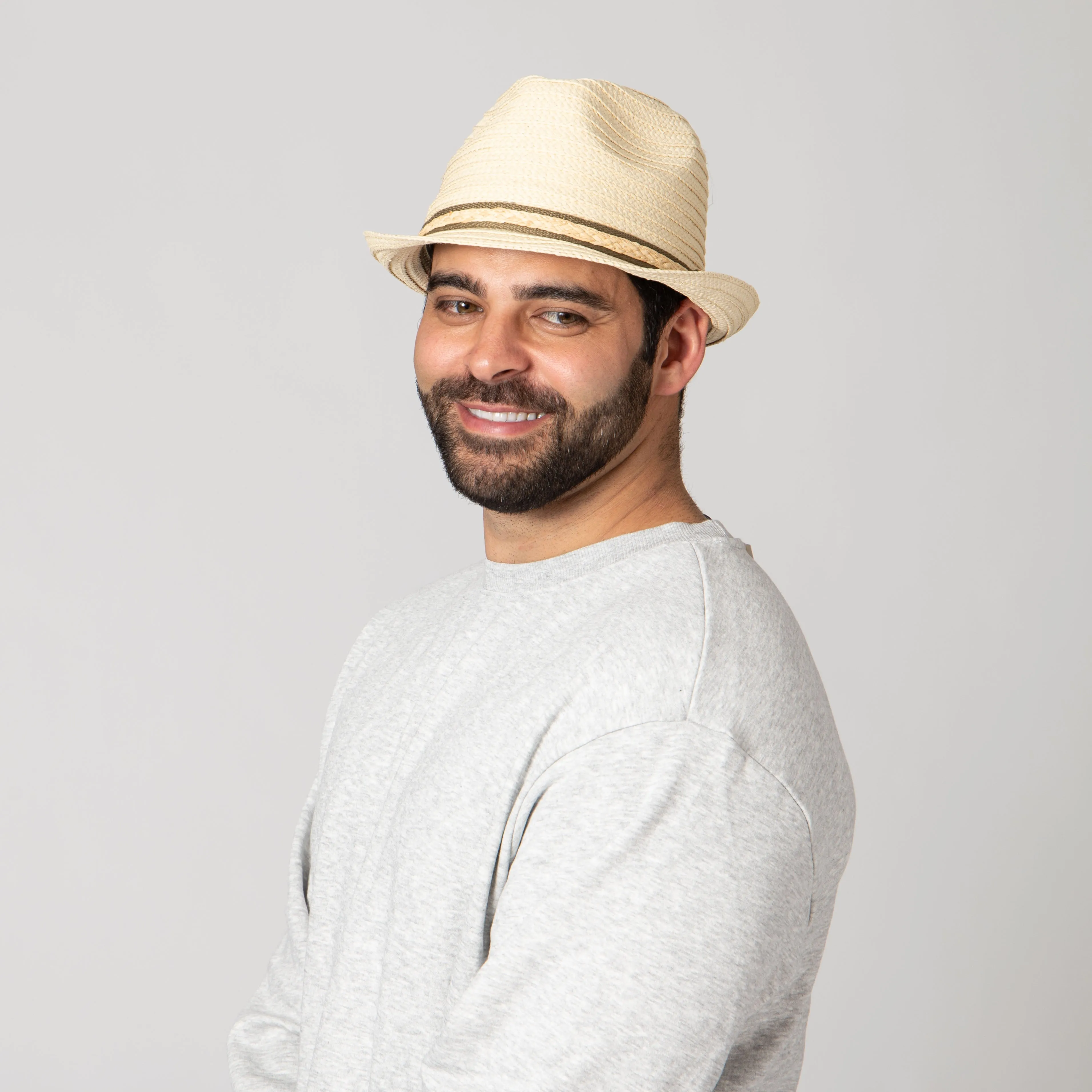 Men's Fedora With Layered Webbing & Raffia Trim