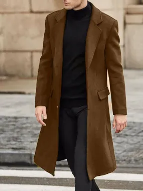 Men's Single-Breasted Knee-Length Wool Coat
