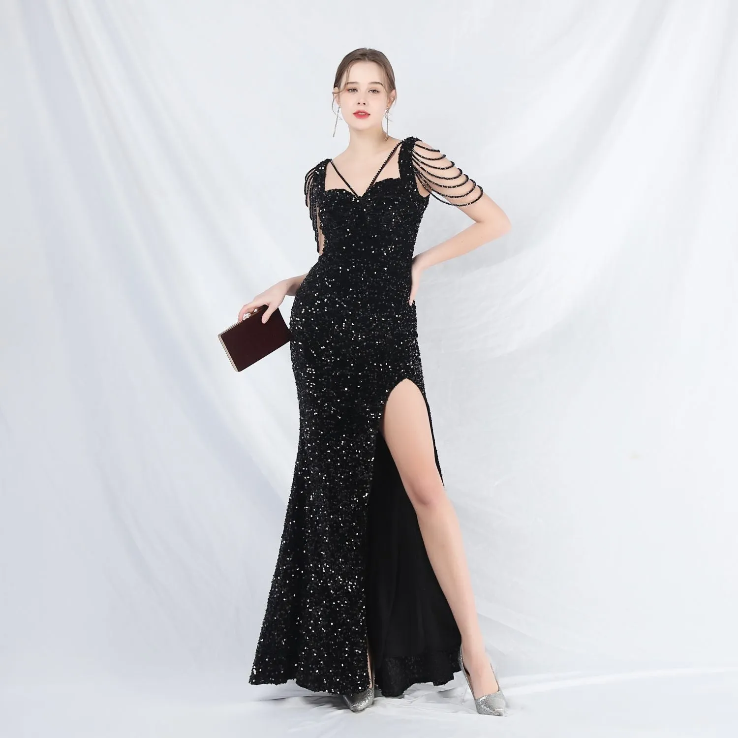 Metis-31828-Velvet Backed Beaded Formal Dress