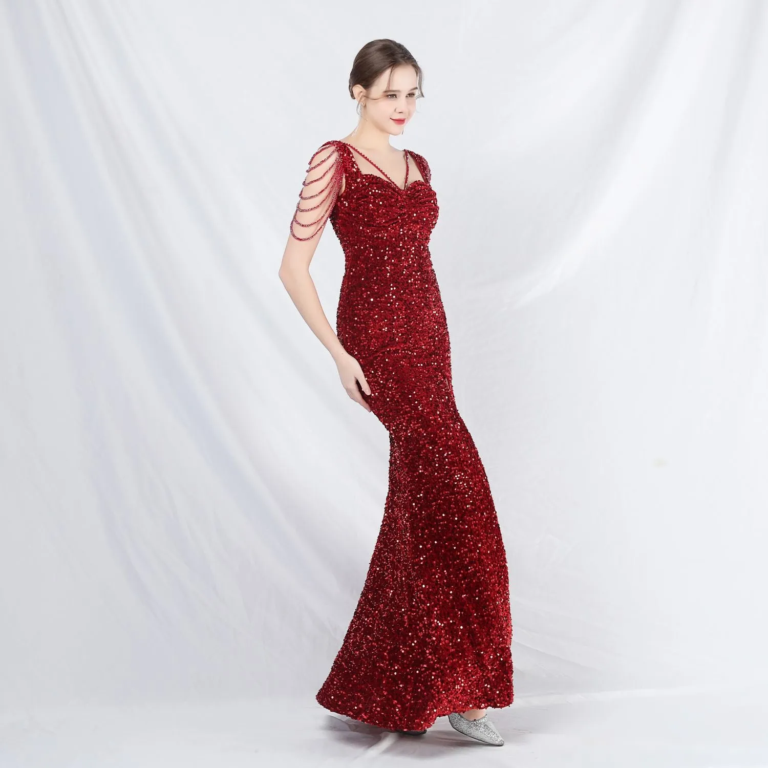 Metis-31828-Velvet Backed Beaded Formal Dress