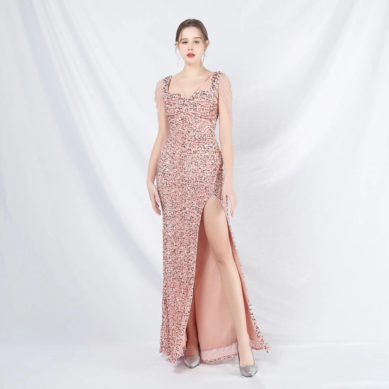 Metis-31828-Velvet Backed Beaded Formal Dress