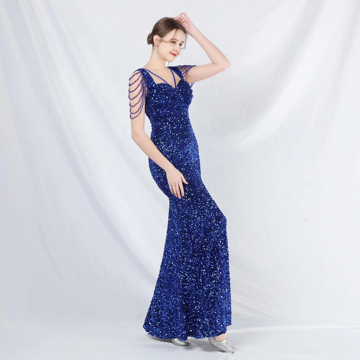Metis-31828-Velvet Backed Beaded Formal Dress
