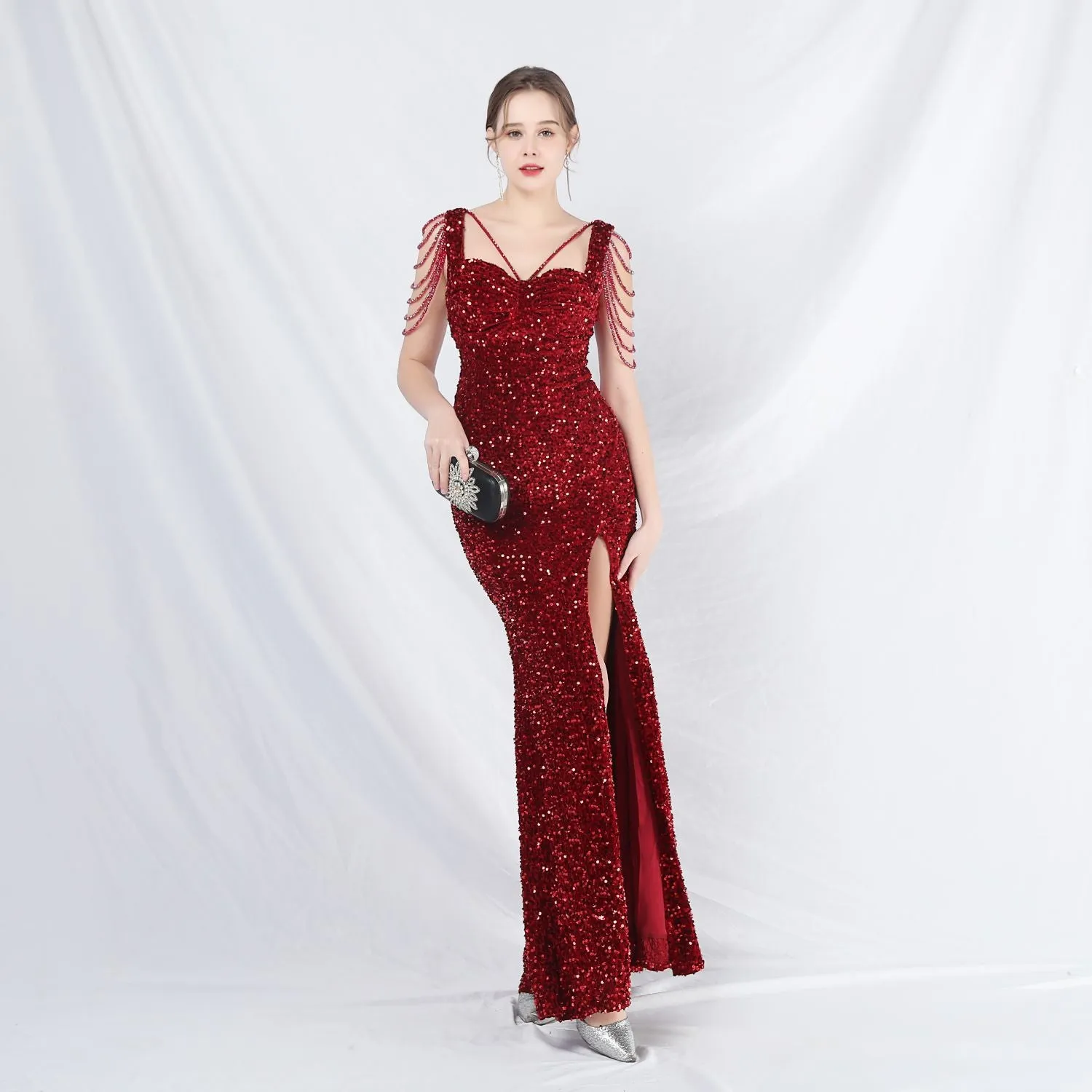 Metis-31828-Velvet Backed Beaded Formal Dress