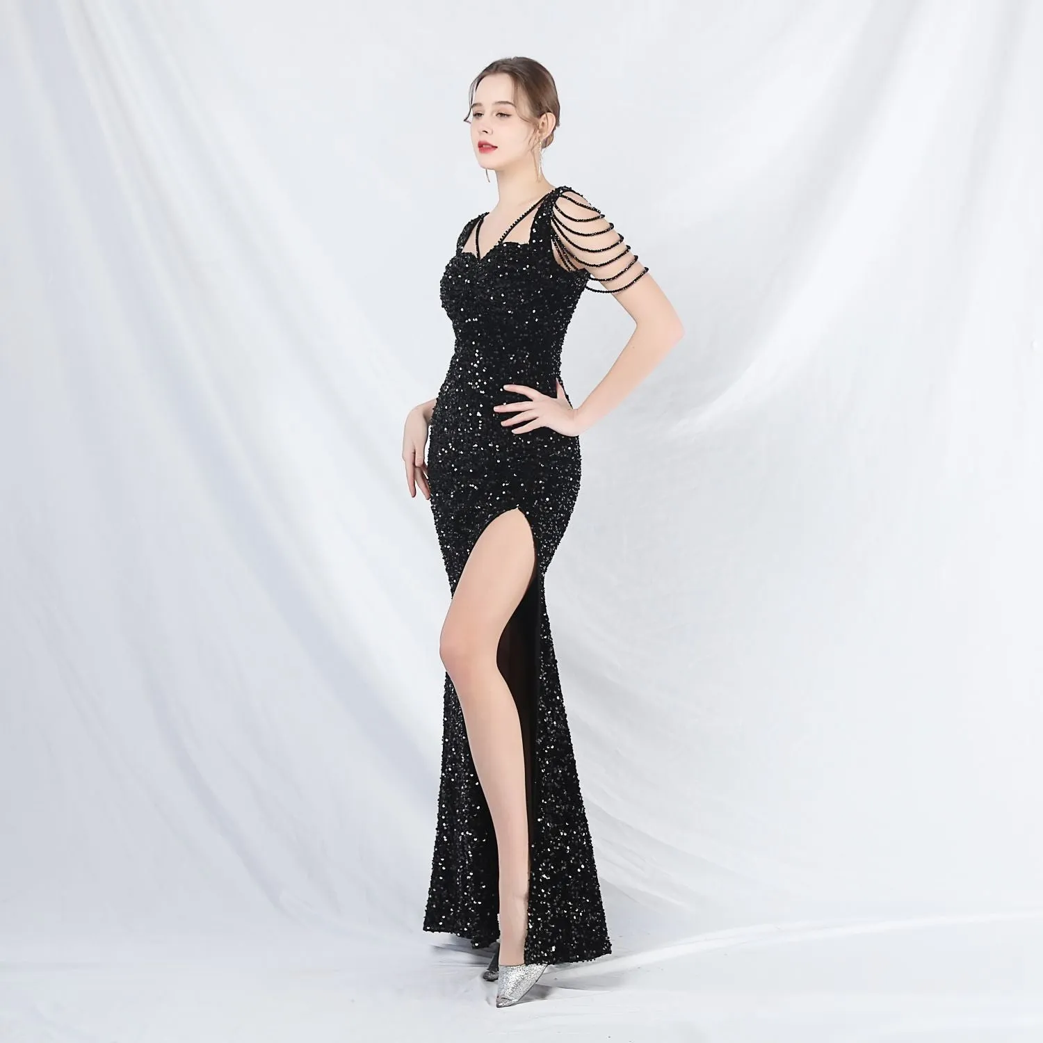 Metis-31828-Velvet Backed Beaded Formal Dress