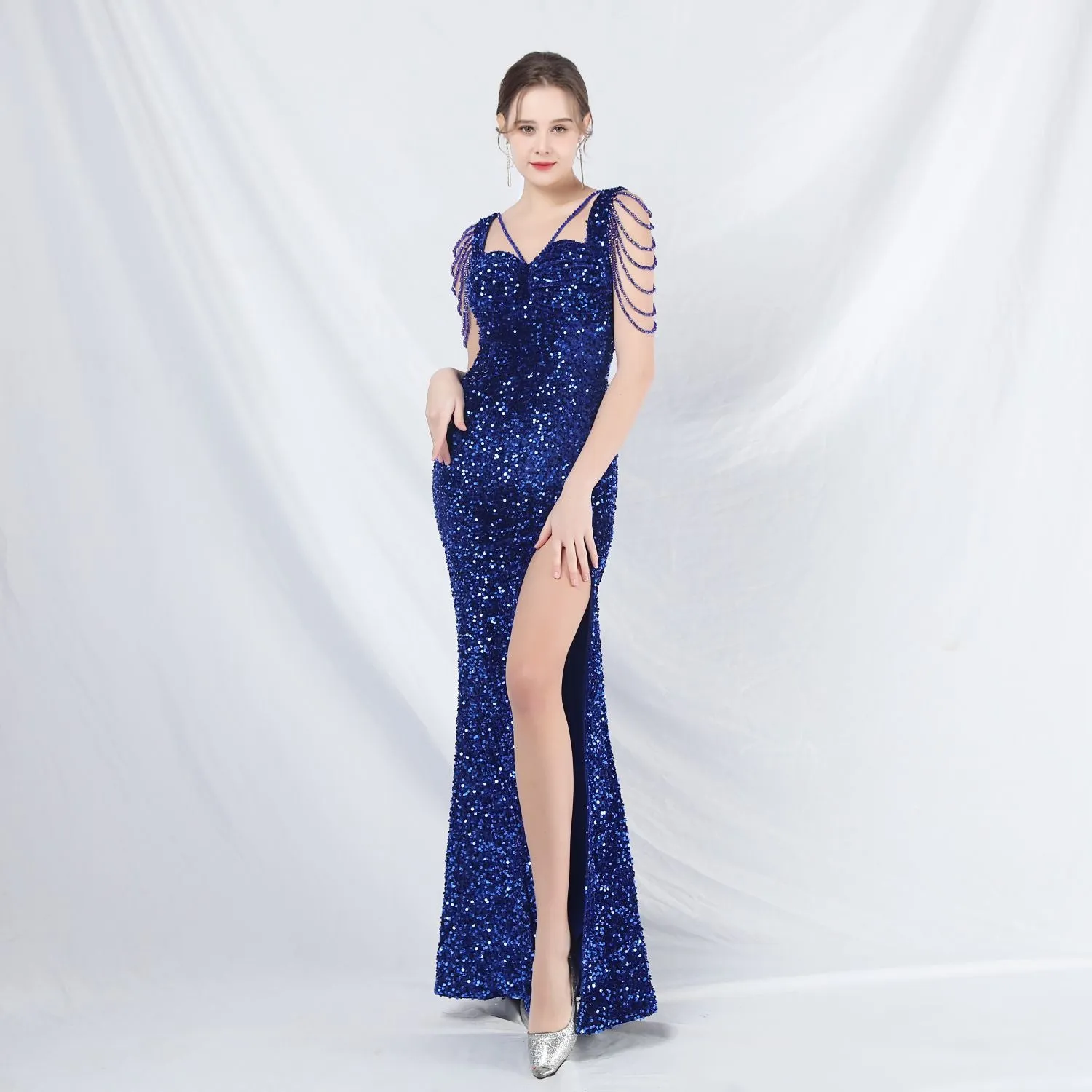 Metis-31828-Velvet Backed Beaded Formal Dress