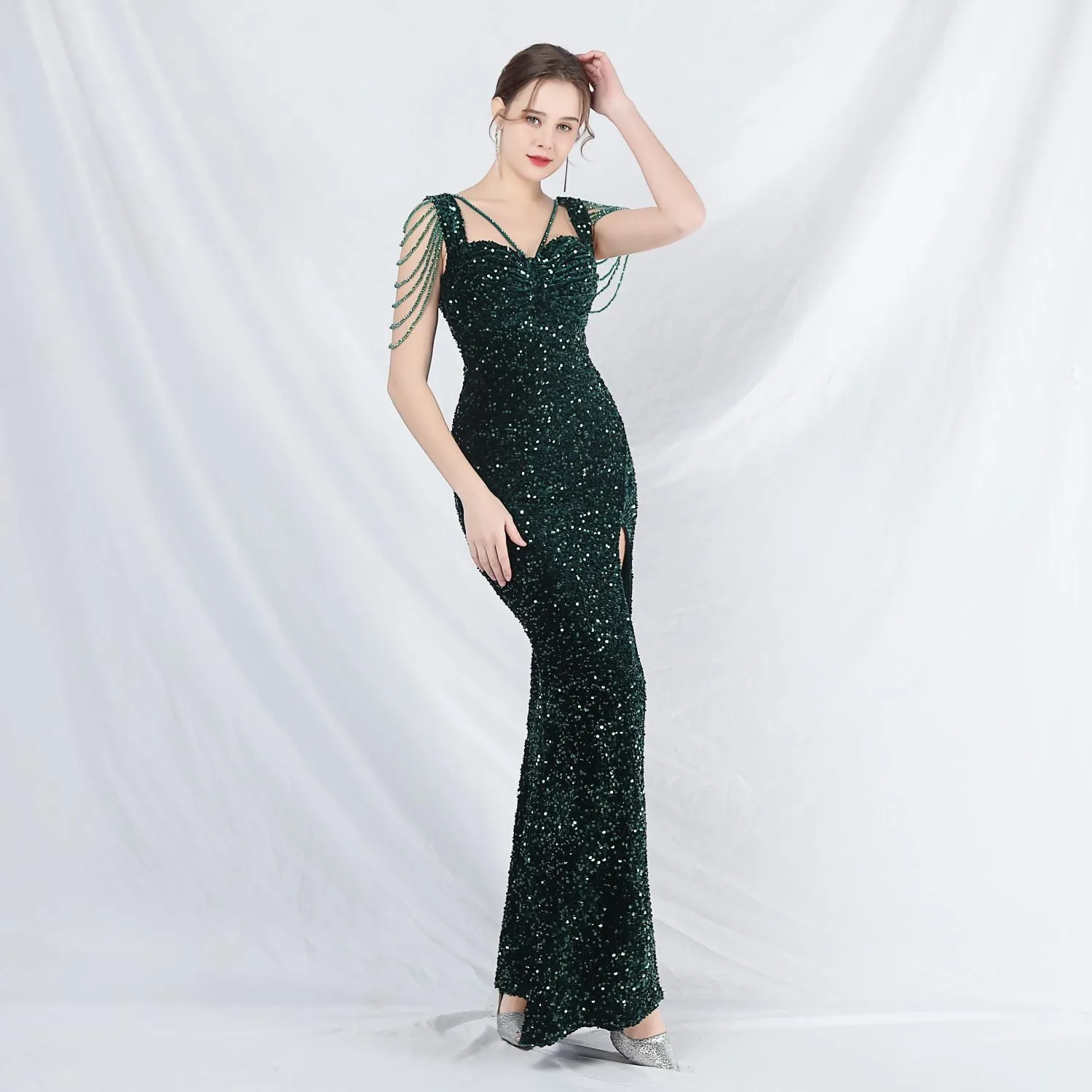 Metis-31828-Velvet Backed Beaded Formal Dress