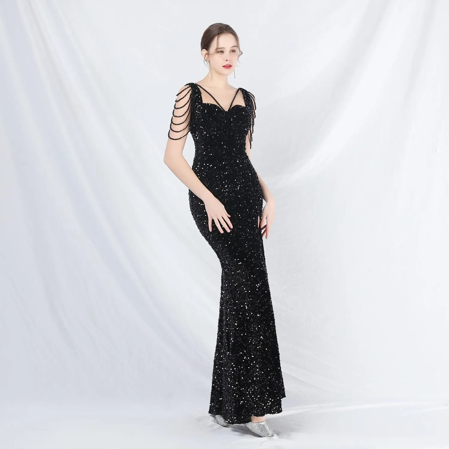 Metis-31828-Velvet Backed Beaded Formal Dress