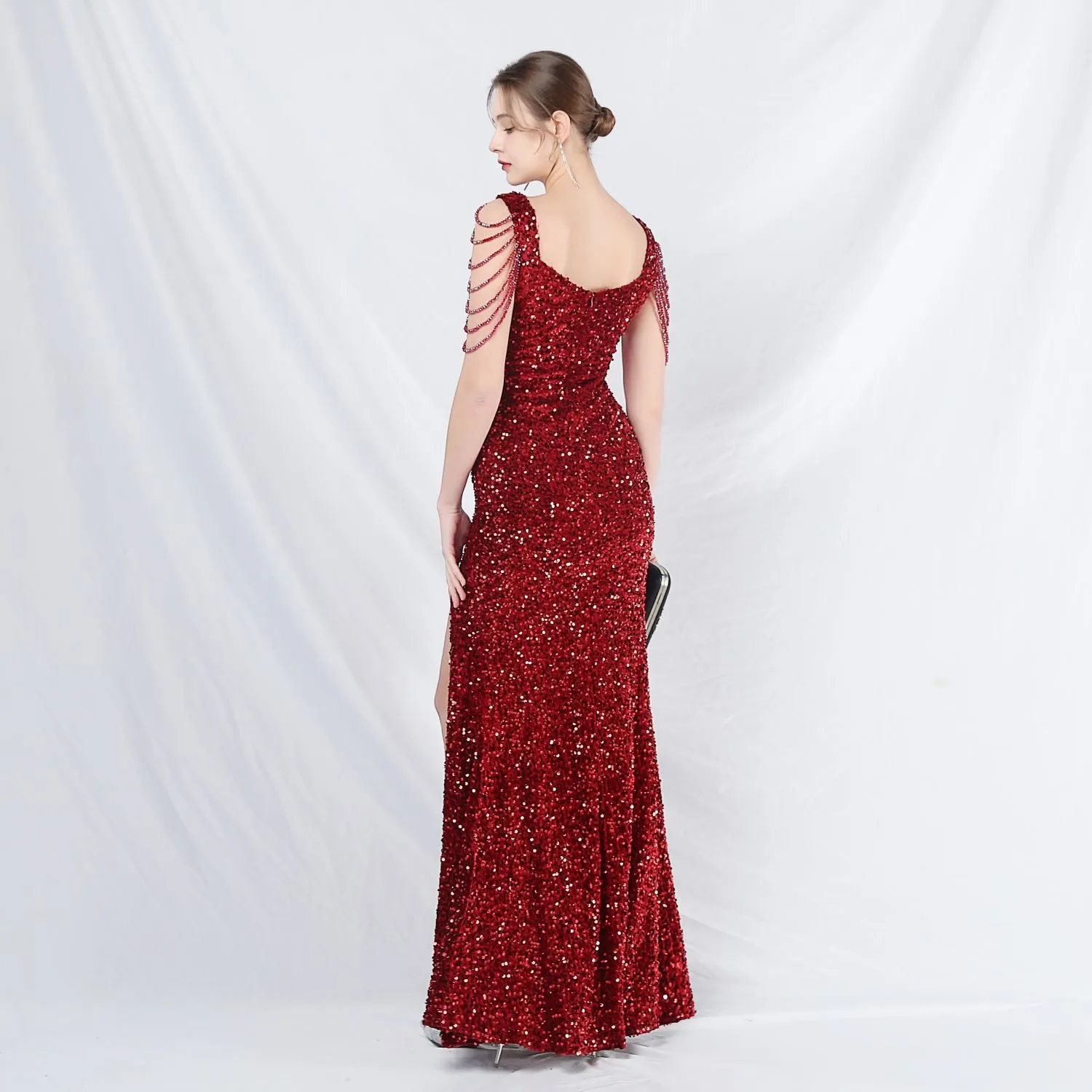 Metis-31828-Velvet Backed Beaded Formal Dress