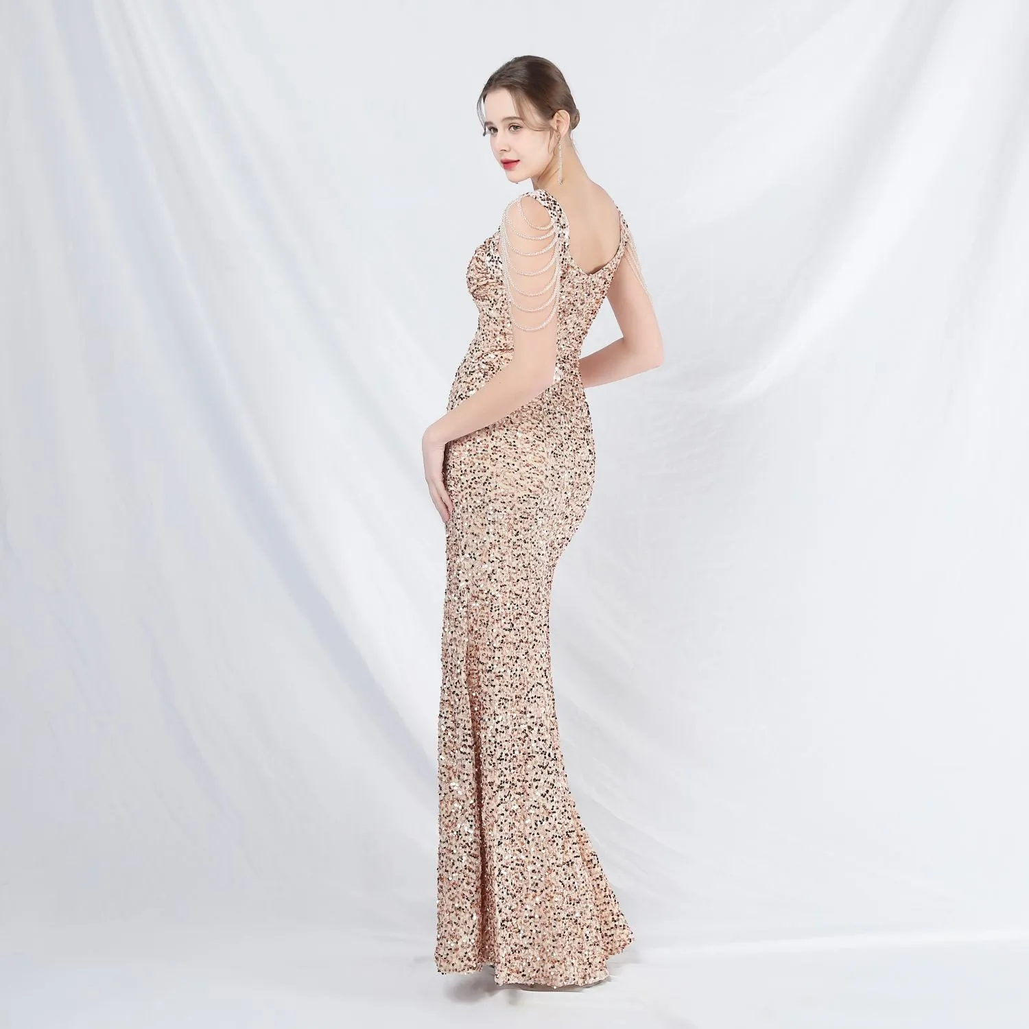 Metis-31828-Velvet Backed Beaded Formal Dress