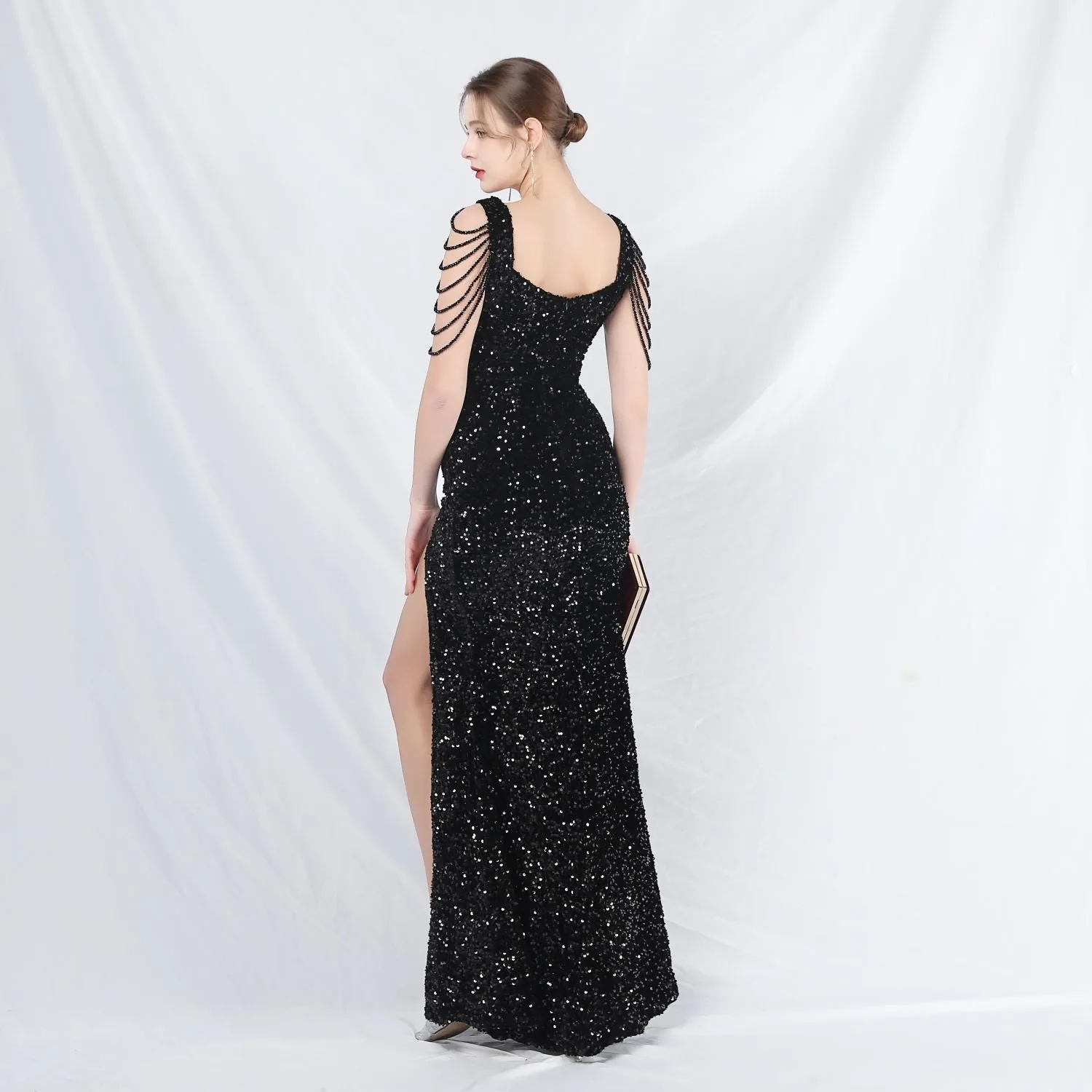 Metis-31828-Velvet Backed Beaded Formal Dress
