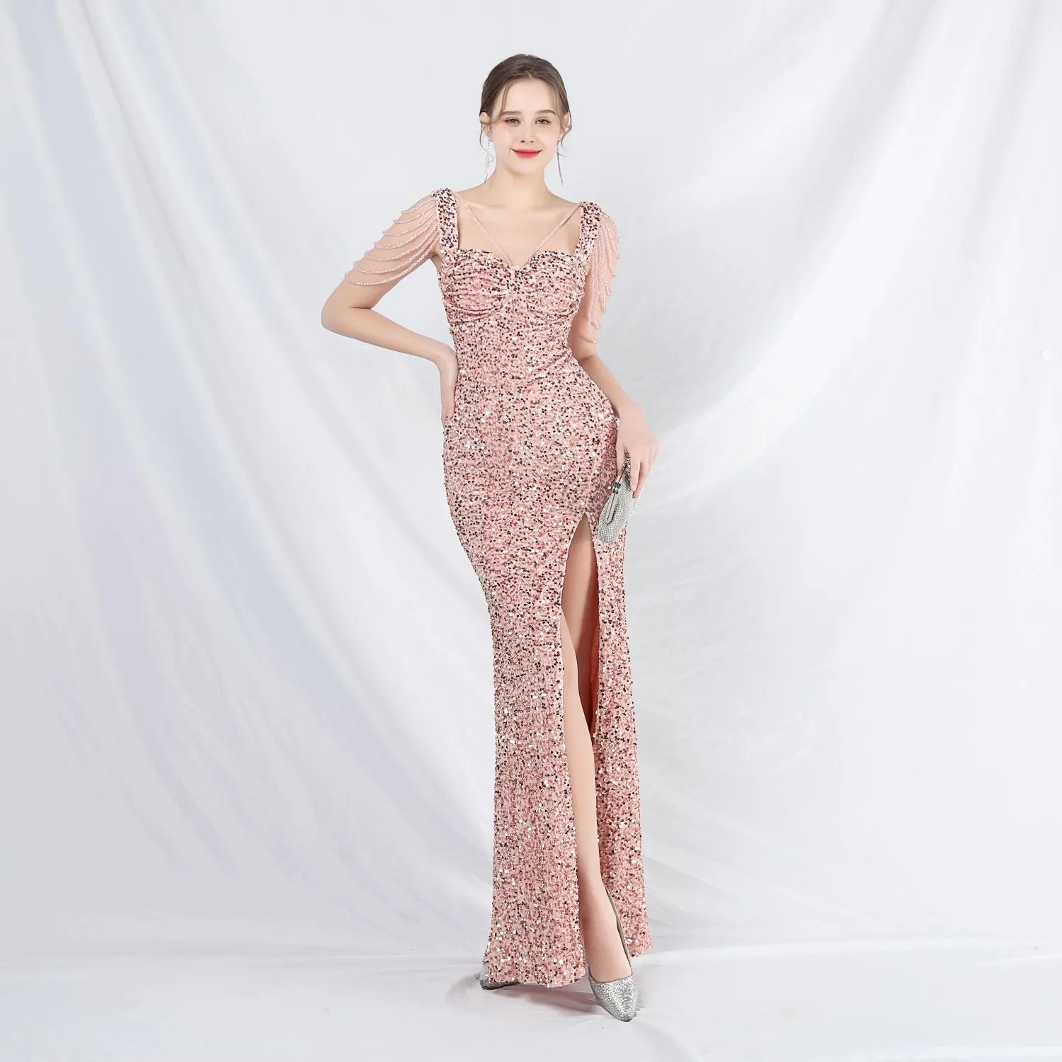 Metis-31828-Velvet Backed Beaded Formal Dress