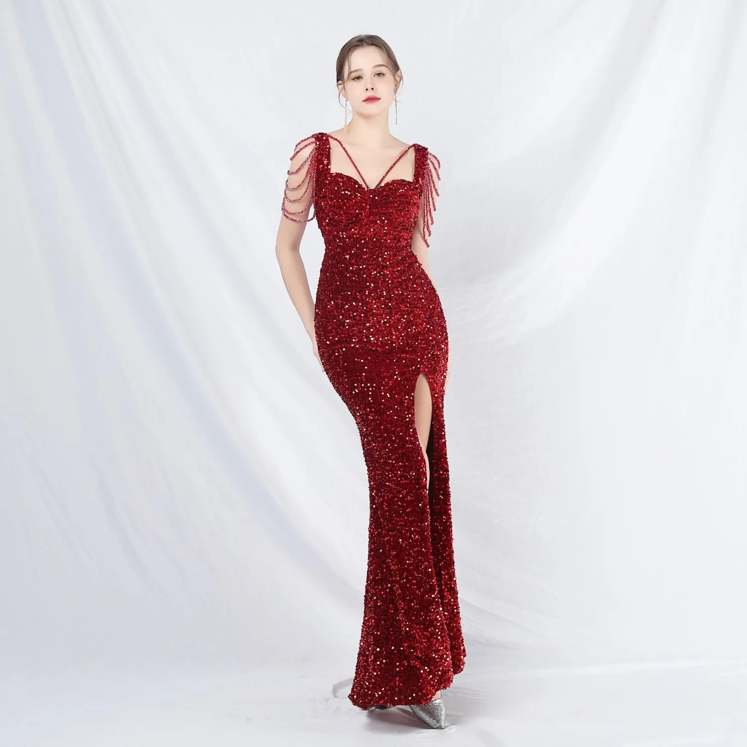 Metis-31828-Velvet Backed Beaded Formal Dress