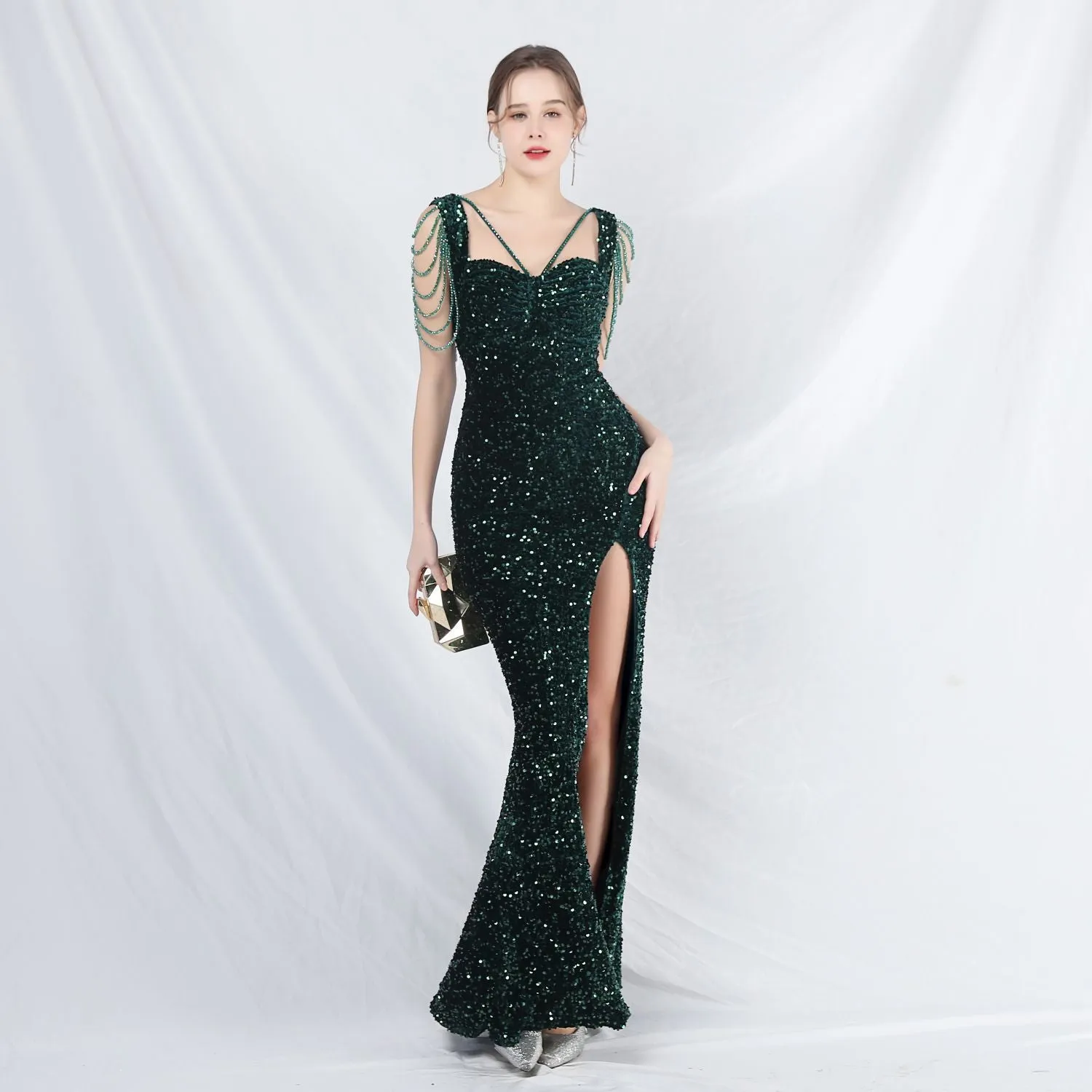 Metis-31828-Velvet Backed Beaded Formal Dress
