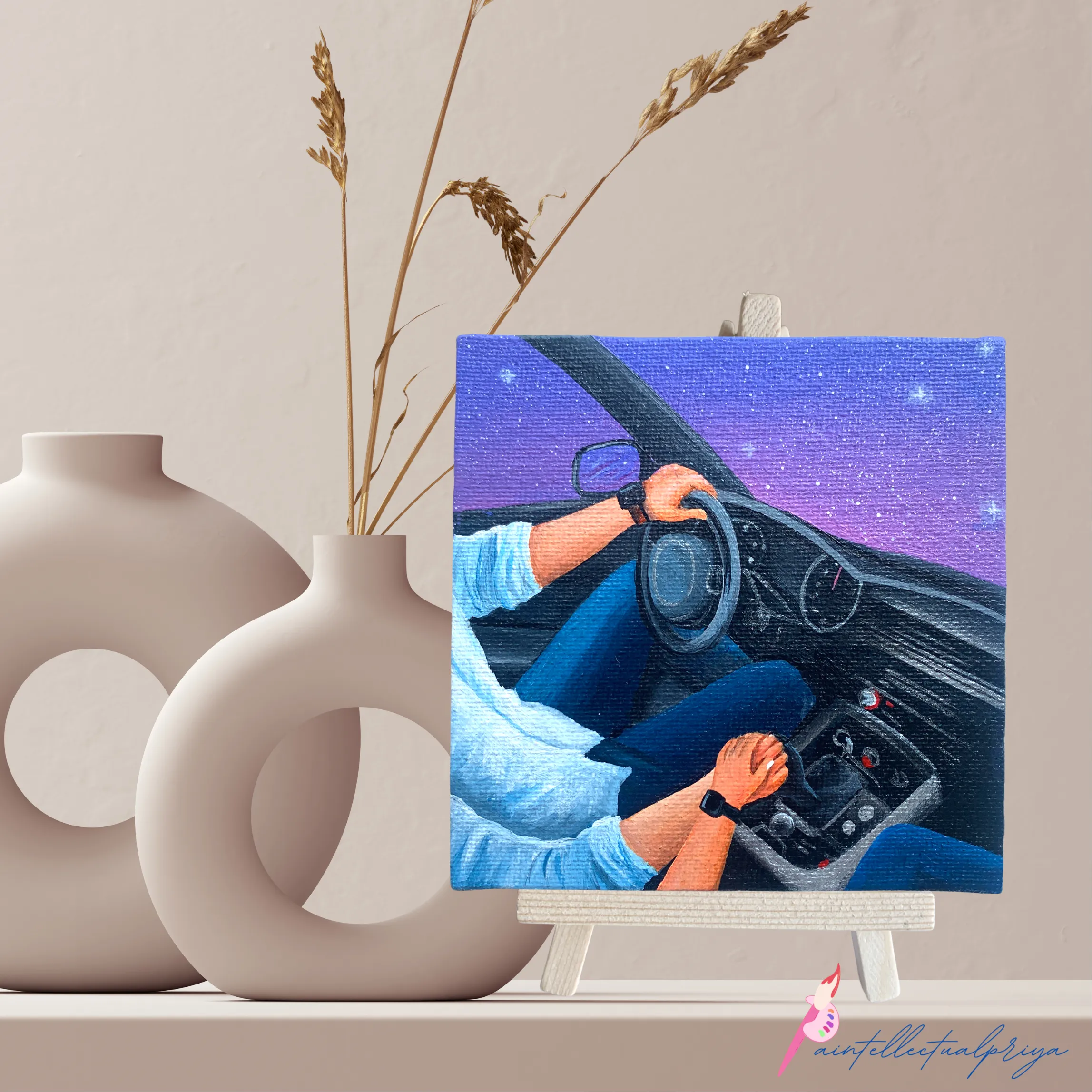 Mini canvas original art | A drive under the stars
