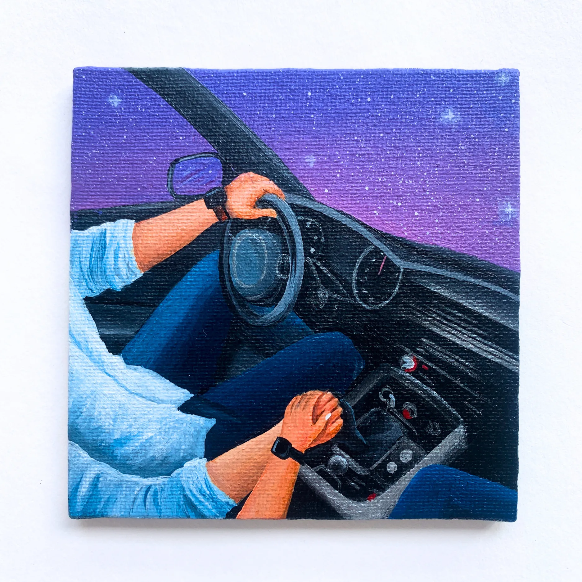 Mini canvas original art | A drive under the stars