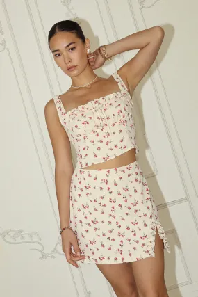 Mini Floral Ruffle Slit Mini Skirt