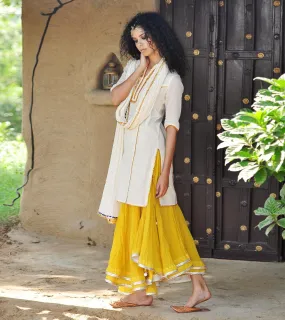 MUSTARD AND IVORY GHAGRA KURTI SET