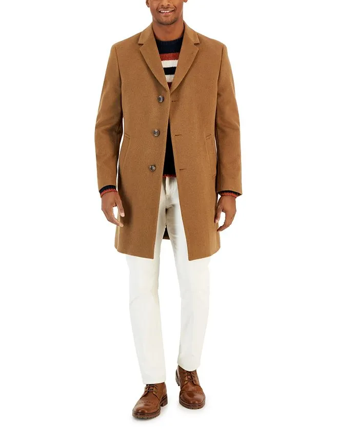 Nautica Mens Classic fit Overcoat Coat 42 R Dark Beige Solid