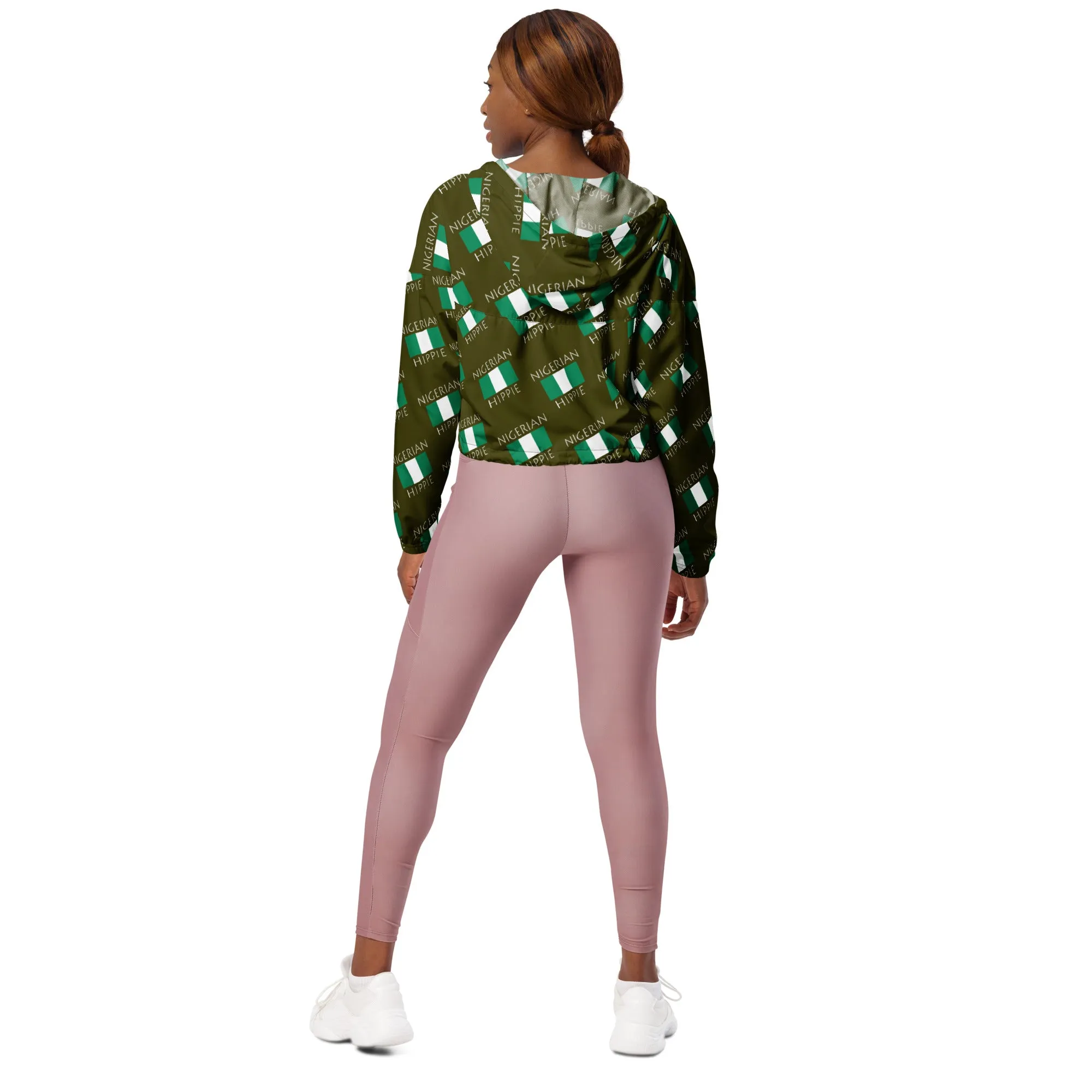 Nigerian Flag Hippie Women’s Stylish cropped half-zip windbreaker