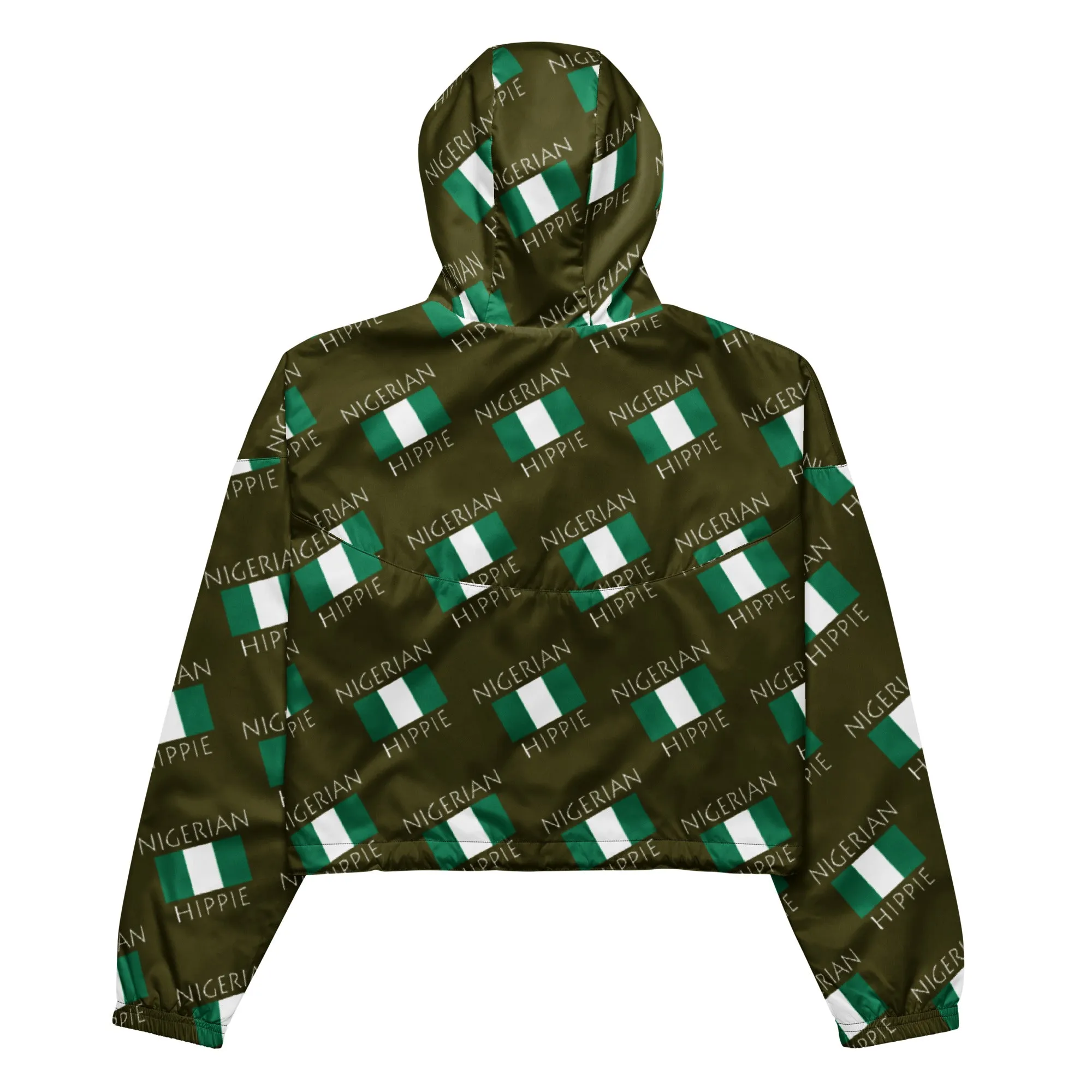 Nigerian Flag Hippie Women’s Stylish cropped half-zip windbreaker